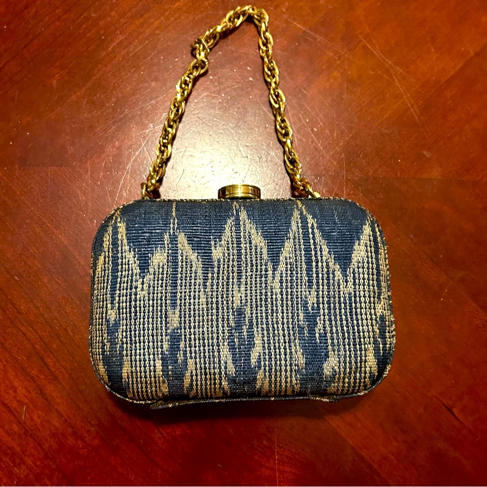 Rafe New York Minaudière Inabel Fabric Box Clutch Gold-Tone Chainlink Strap